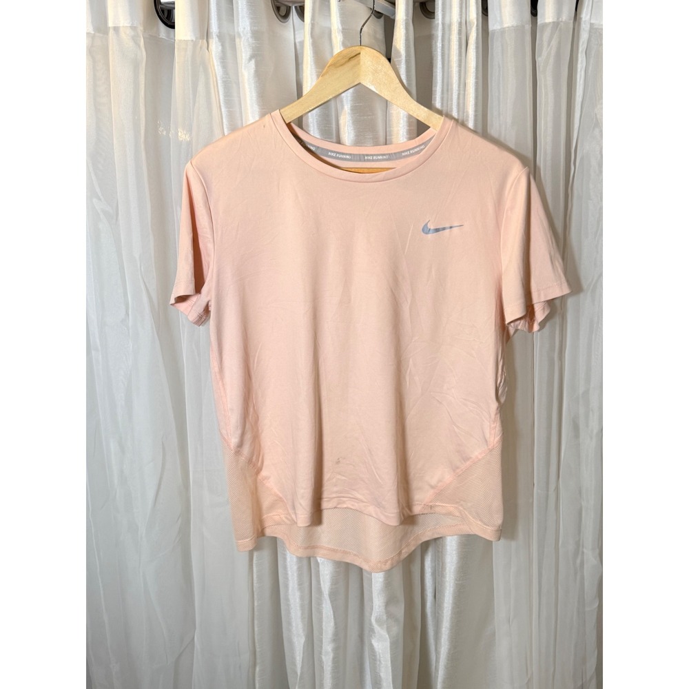 Nike Dri-FIT Running Shirt Womens Large Peach Pink Mesh Back Short Sleeve Tee